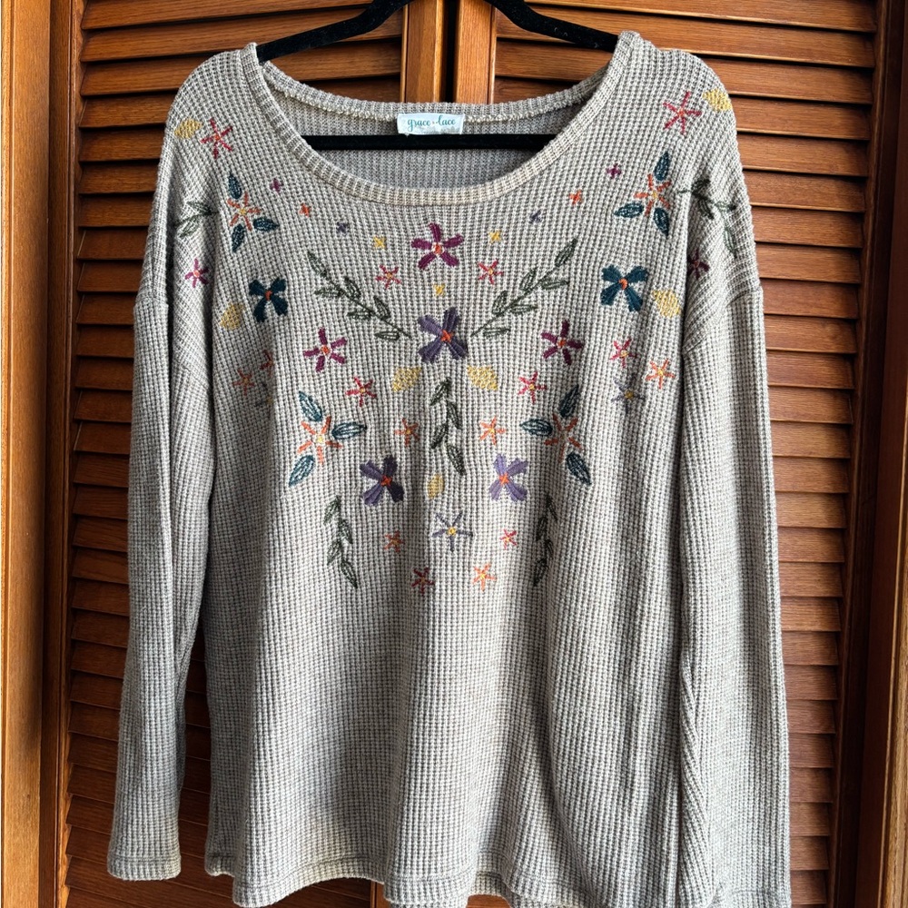 Floral Embroidered Knit Sweater
